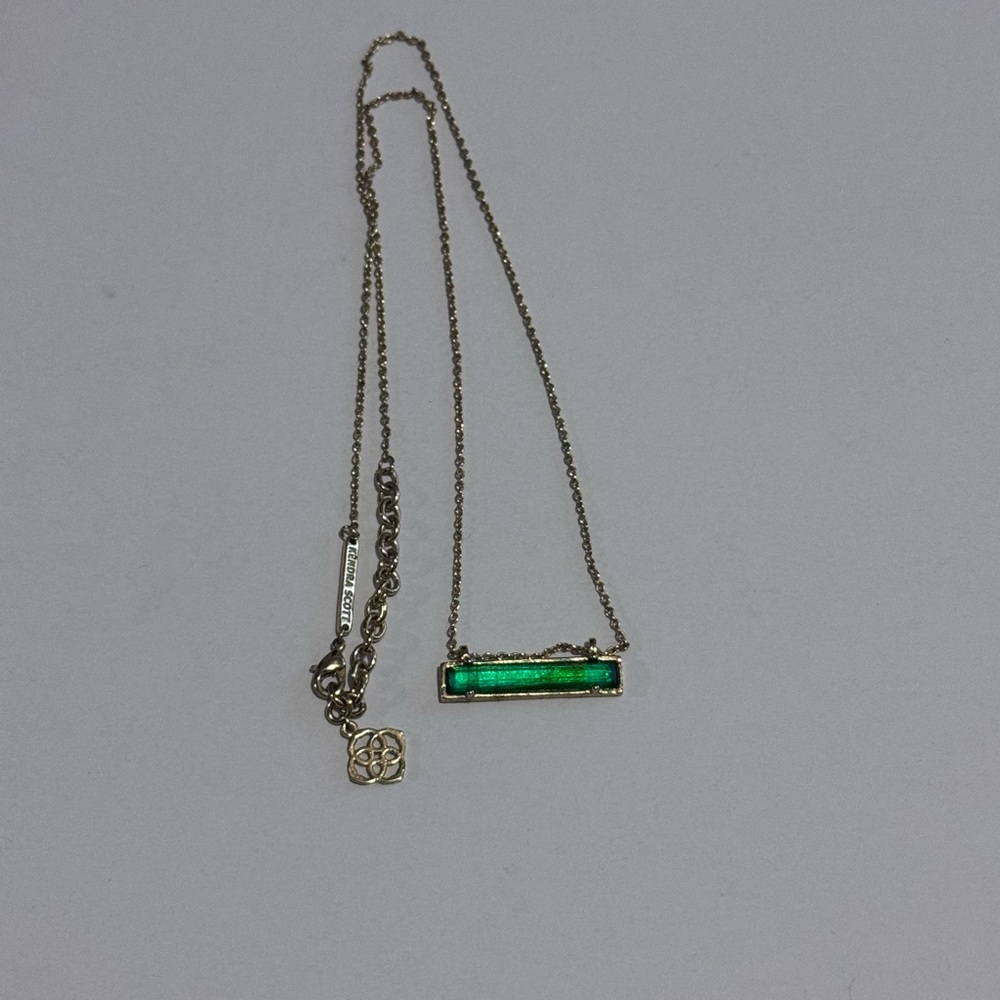 Kendra Scott Gold Necklace with Emerald Green Bar Pendant